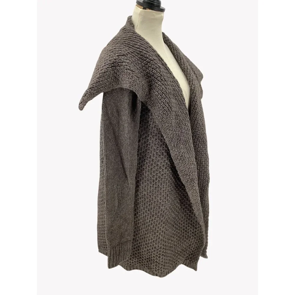 Chunky Knit Open Front Shawl Collar Cardigan Sweater Coat In Taupe Petite S - Picture 2 of 10